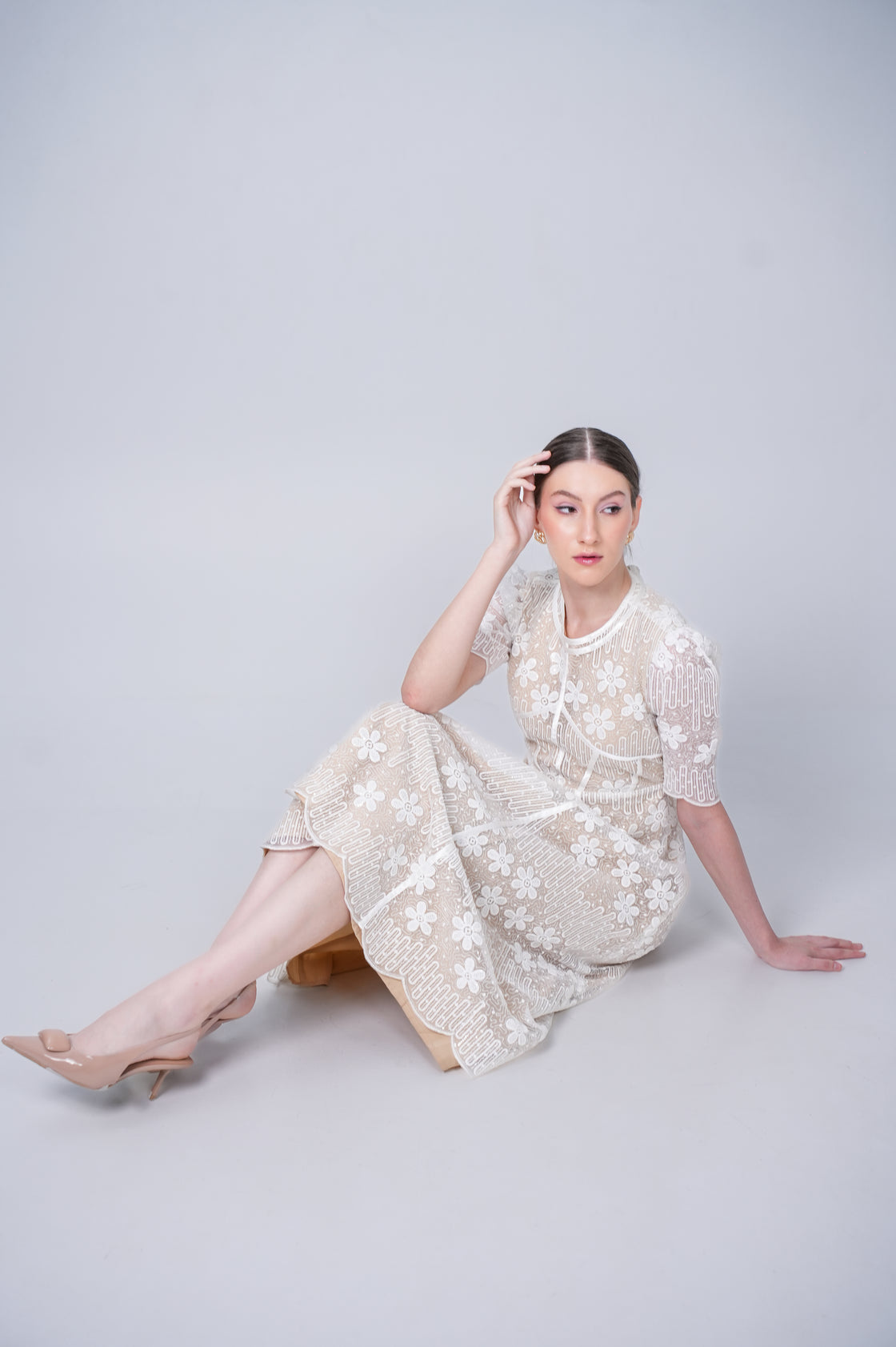 WHITE KATIE EMBROIDERED LONG MIDI DRESS Midi Dresses