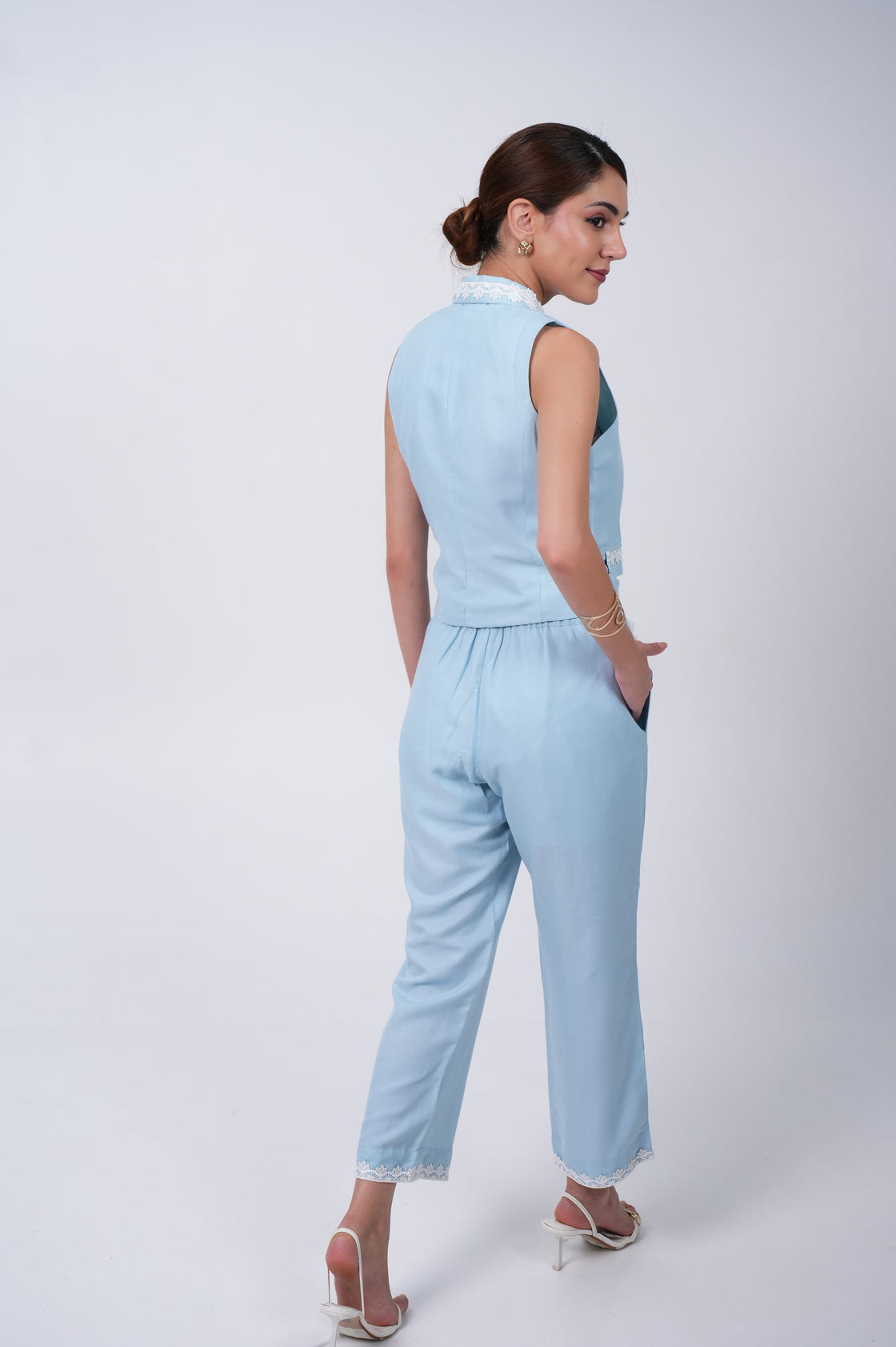 SLEEVELESS VINTAGE LACE WAISTCOAT PANTS SET – CO ORD SET Co Ord Set