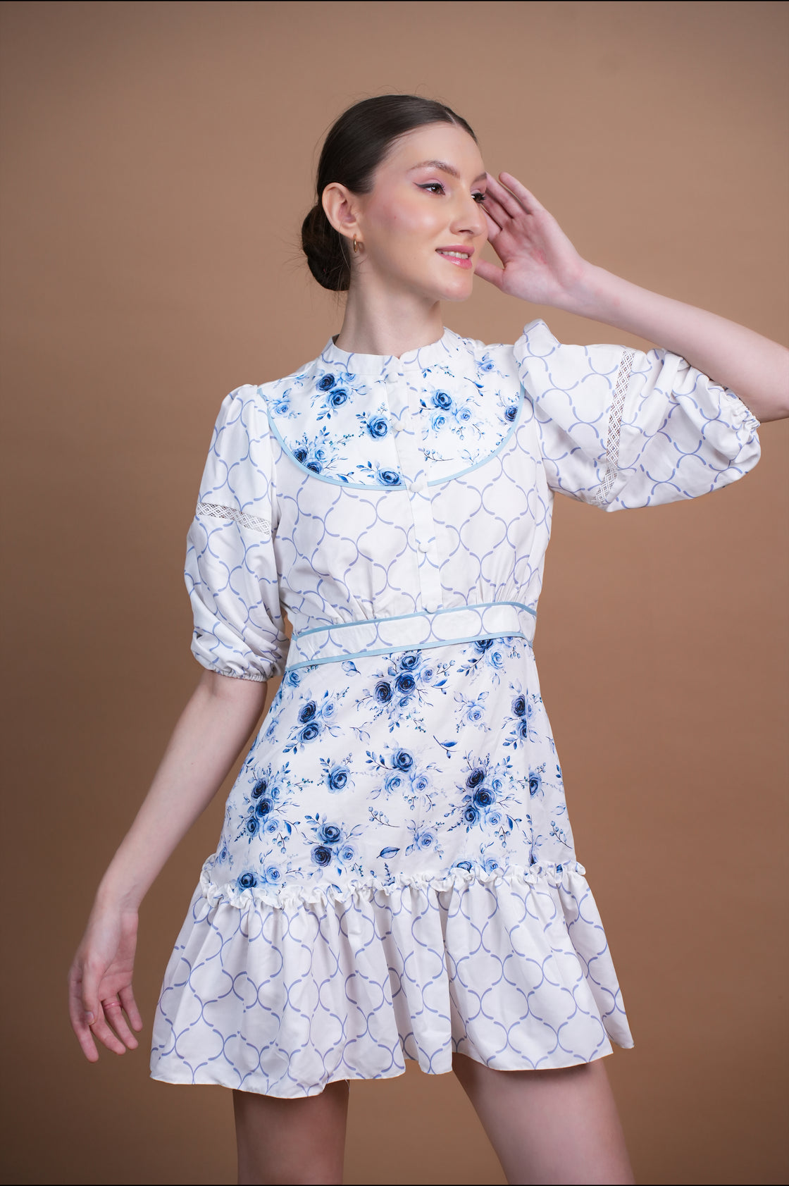 BLUE FLORAL COTTON JAYLEEN MINI DRESS Mini Dresses