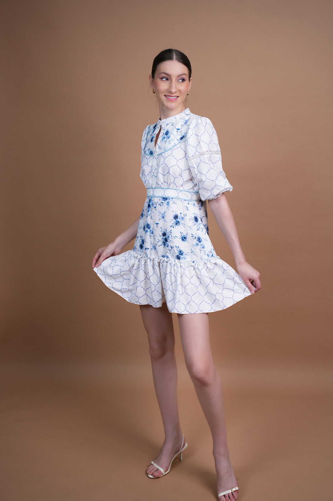 BLUE FLORAL COTTON JAYLEEN MINI DRESS Mini Dresses