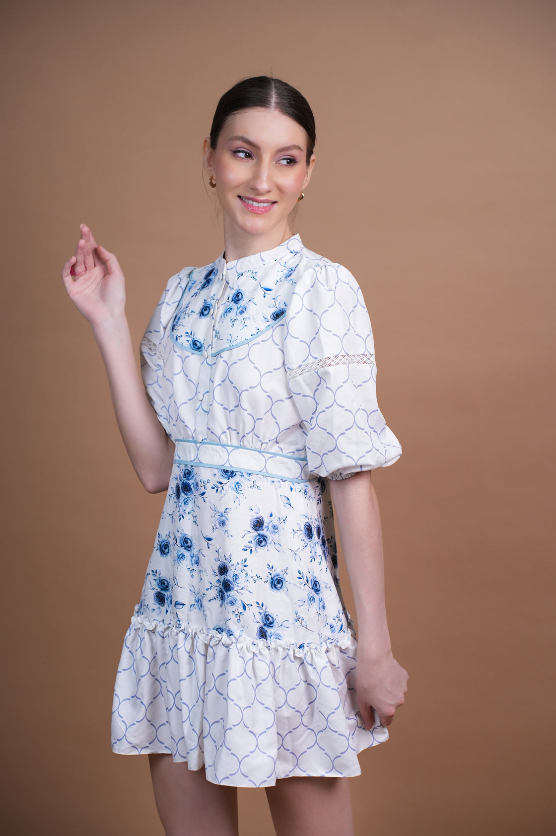 BLUE FLORAL COTTON JAYLEEN MINI DRESS Mini Dresses