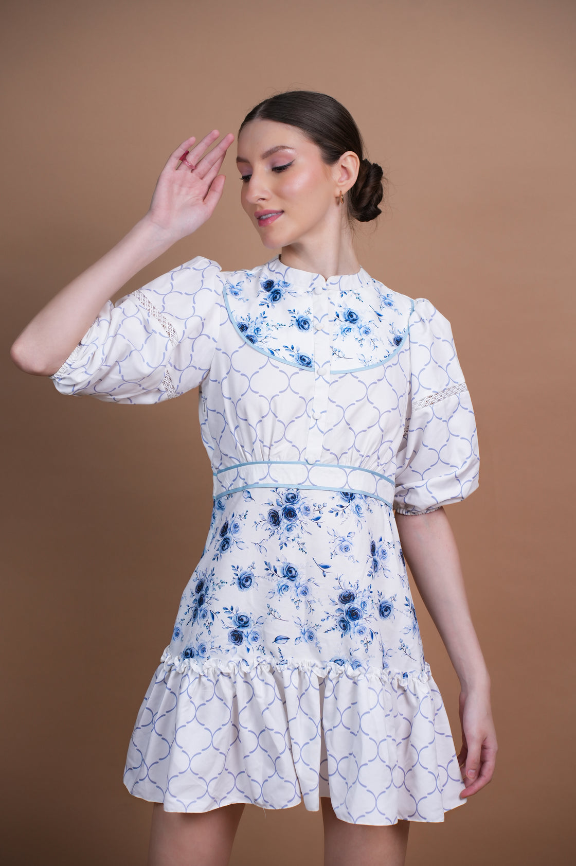 BLUE FLORAL COTTON JAYLEEN MINI DRESS Mini Dresses