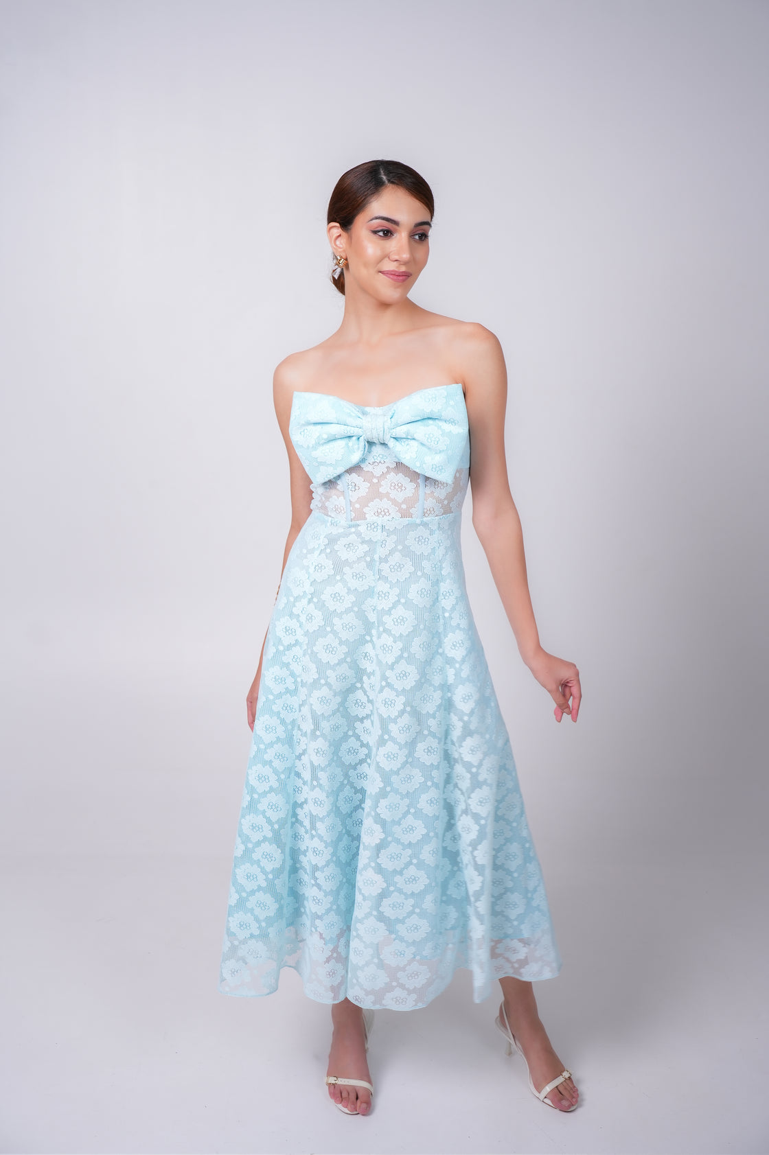 STRAPLESS SWEETHEART CORSET BOW MIDI DRESS Midi Dresses