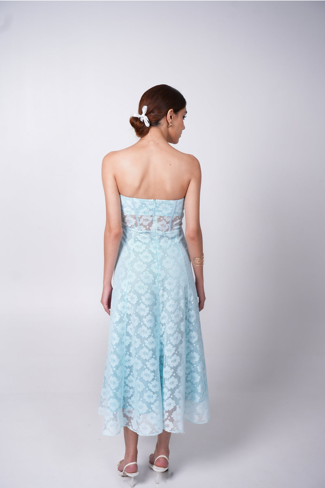 STRAPLESS SWEETHEART CORSET BOW MIDI DRESS Midi Dresses