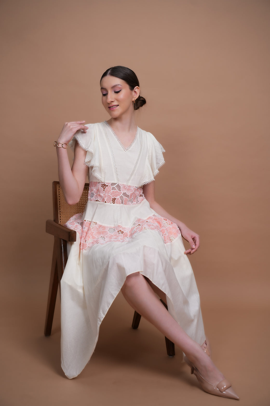 PEACH & CREAM ASYMMETRICAL MIDI DRESS FOR WOMEN Midi Dresses