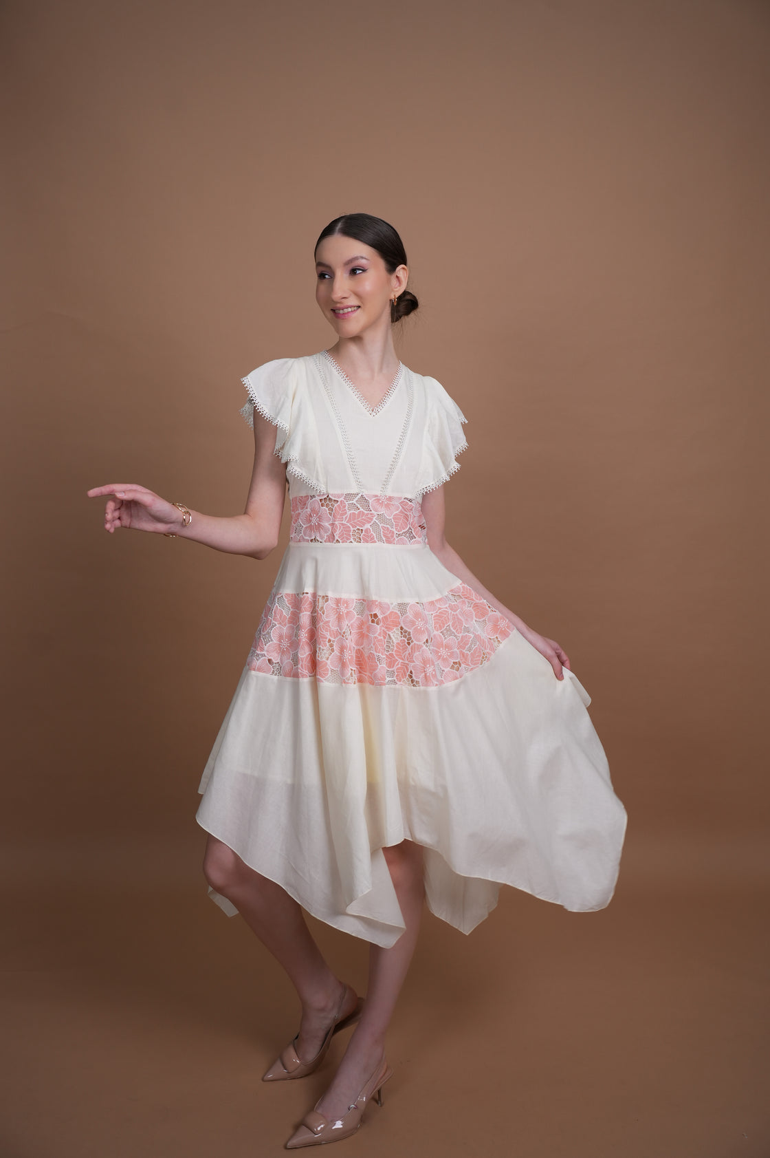 PEACH & CREAM ASYMMETRICAL MIDI DRESS FOR WOMEN Midi Dresses