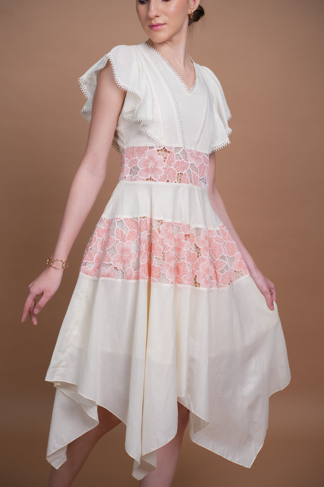 PEACH & CREAM ASYMMETRICAL MIDI DRESS FOR WOMEN Midi Dresses