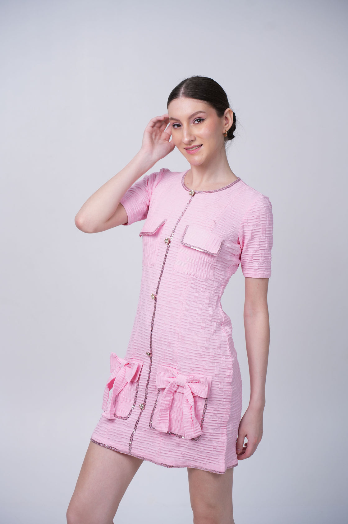 PINK AUGUST MINI DRESS – LIGHT TWEED MINI DRESS FOR WOMEN