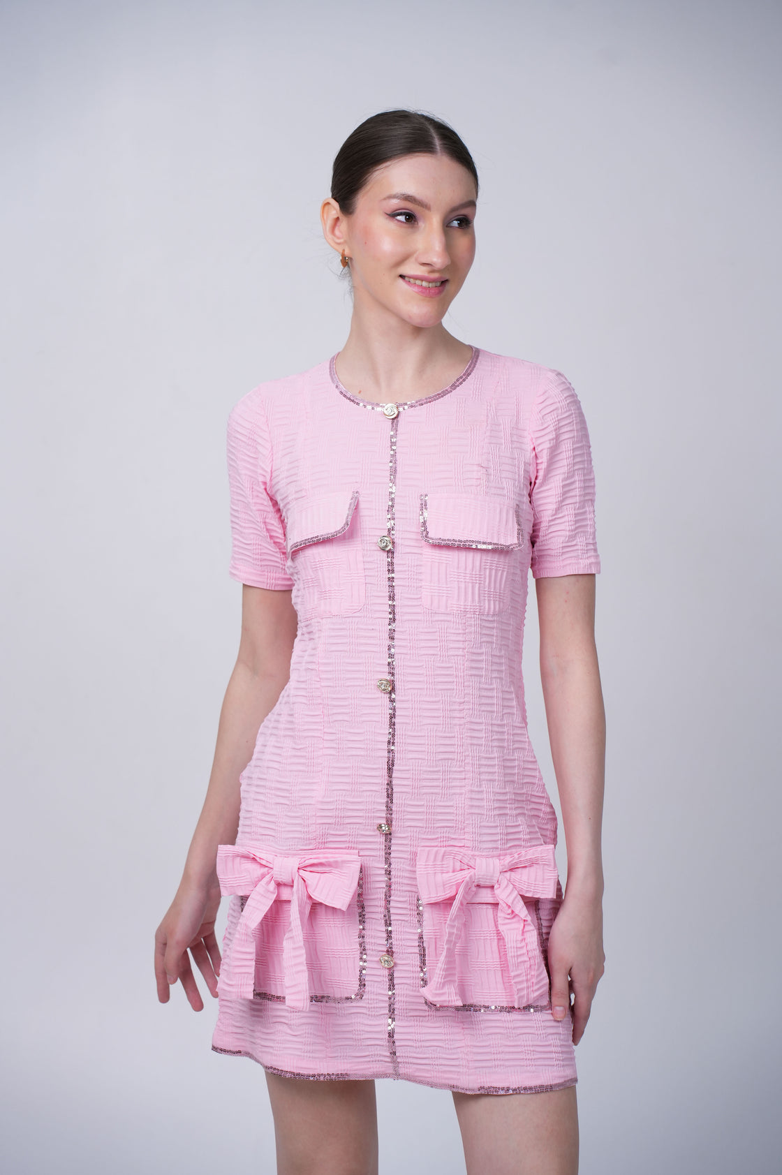 PINK AUGUST MINI DRESS – LIGHT TWEED MINI DRESS FOR WOMEN
