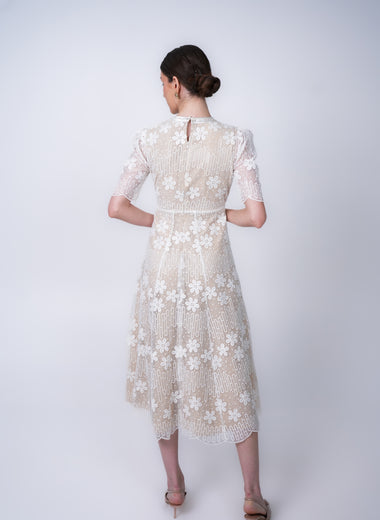 WHITE KATIE EMBROIDERED LONG MIDI DRESS Midi Dresses