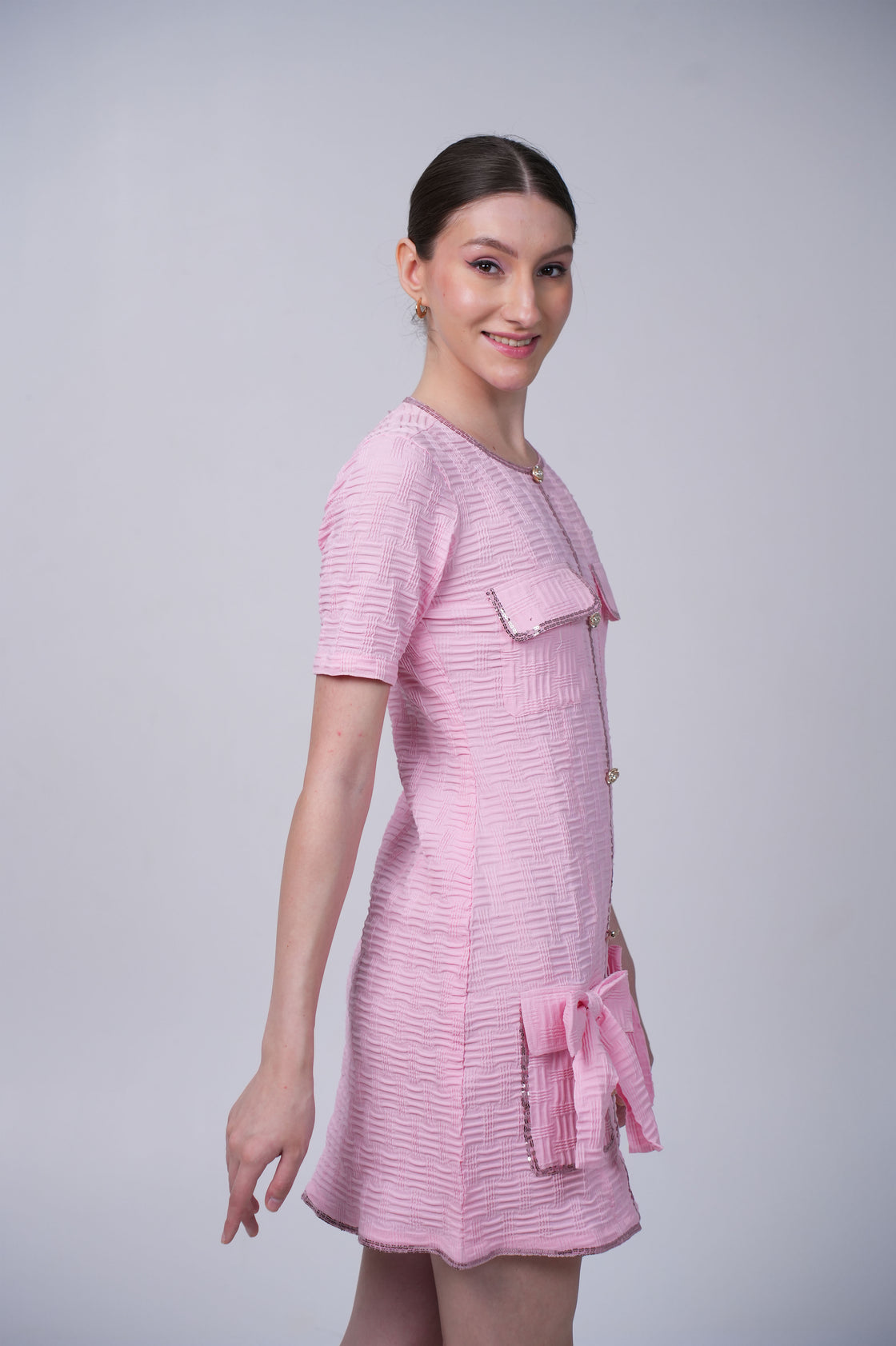 PINK AUGUST MINI DRESS – LIGHT TWEED MINI DRESS FOR WOMEN