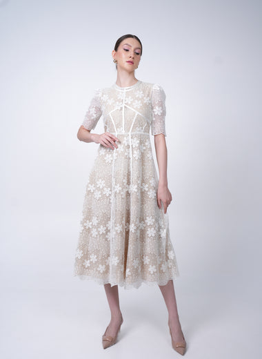 WHITE KATIE EMBROIDERED LONG MIDI DRESS Midi Dresses