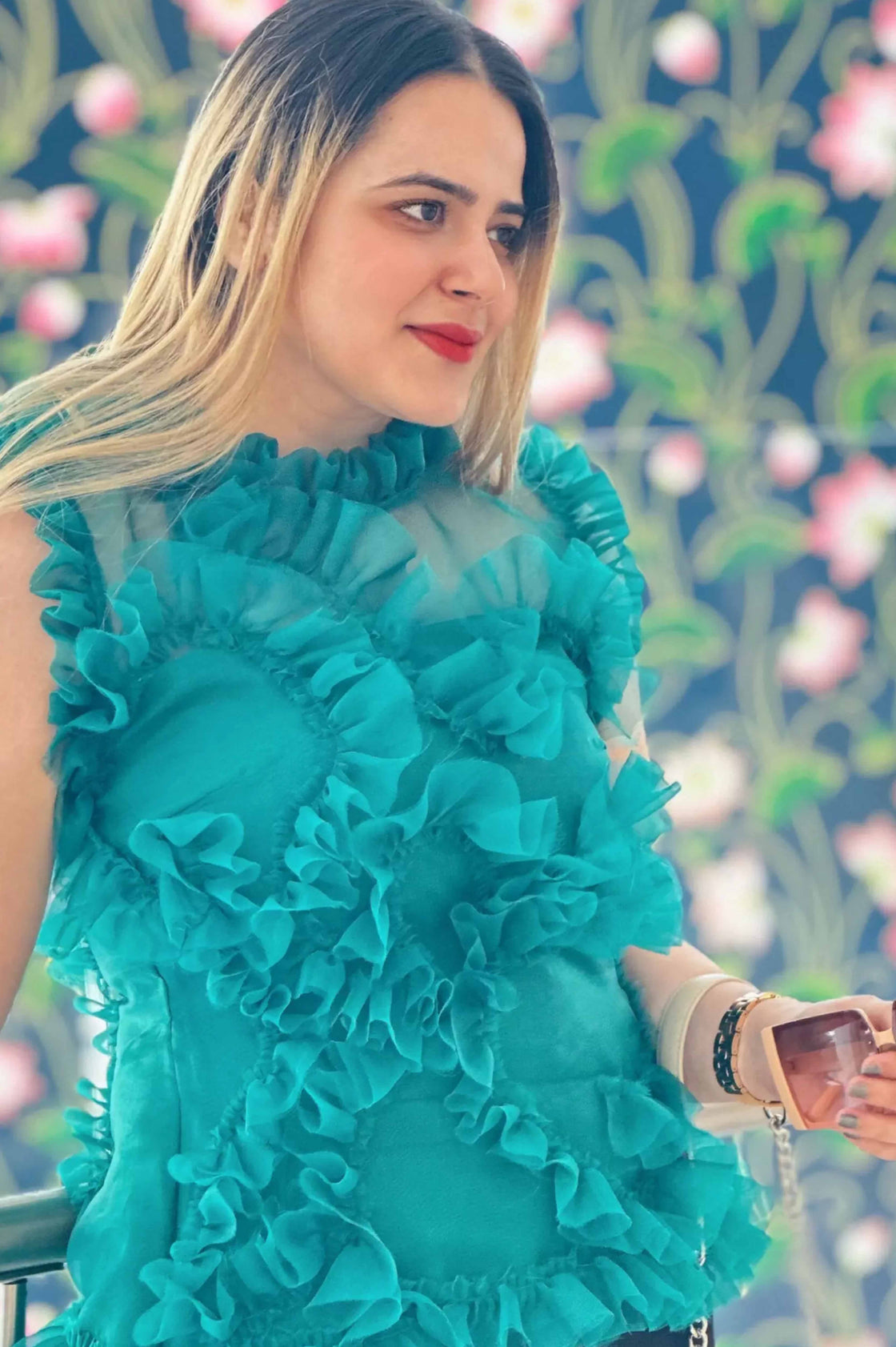 EMERALD RUFFLE ORGANZA TOP