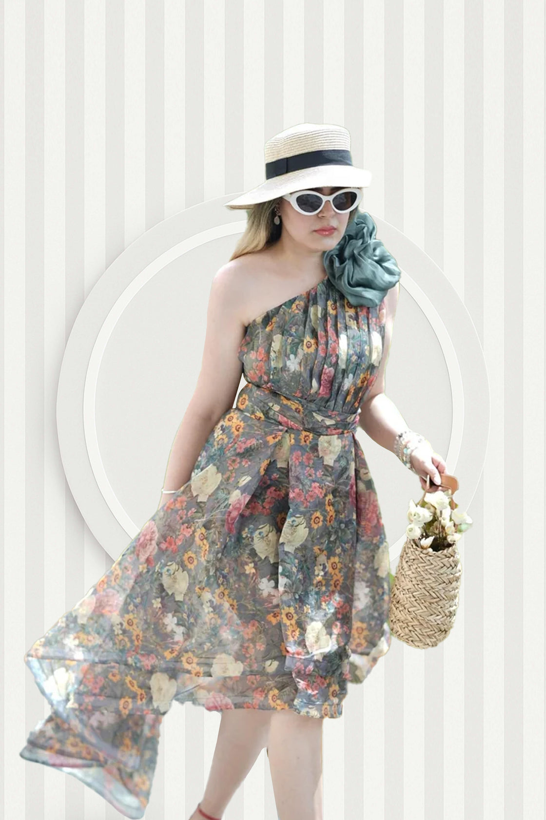 Valentina Floral High‑Low Dress – Petal Whisper in Motion