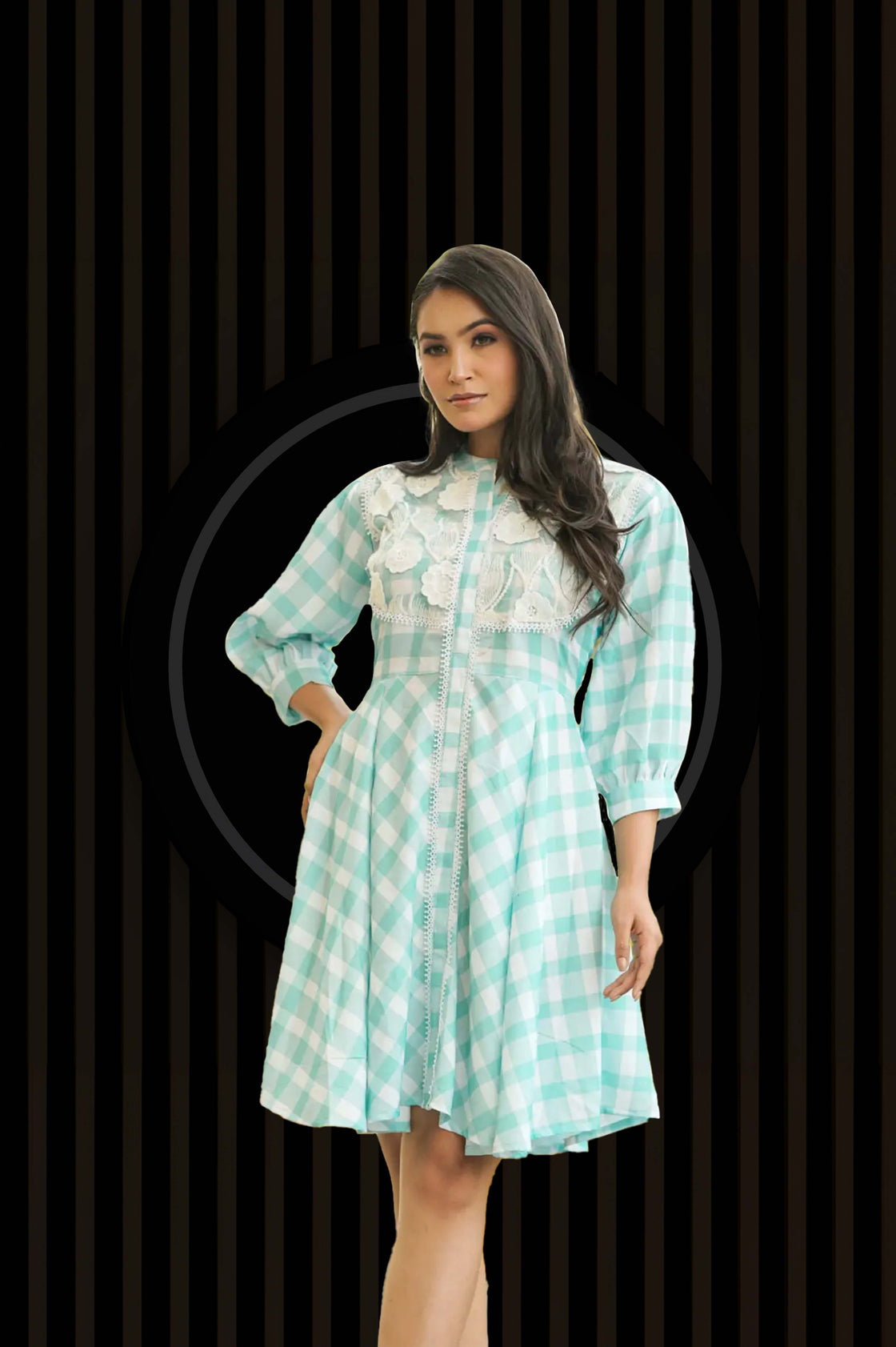 AURA MINT GINGHAM DRESS