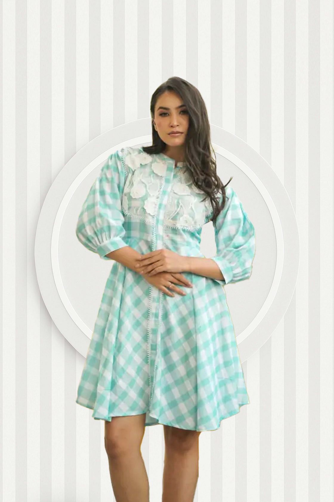 AURA MINT GINGHAM DRESS