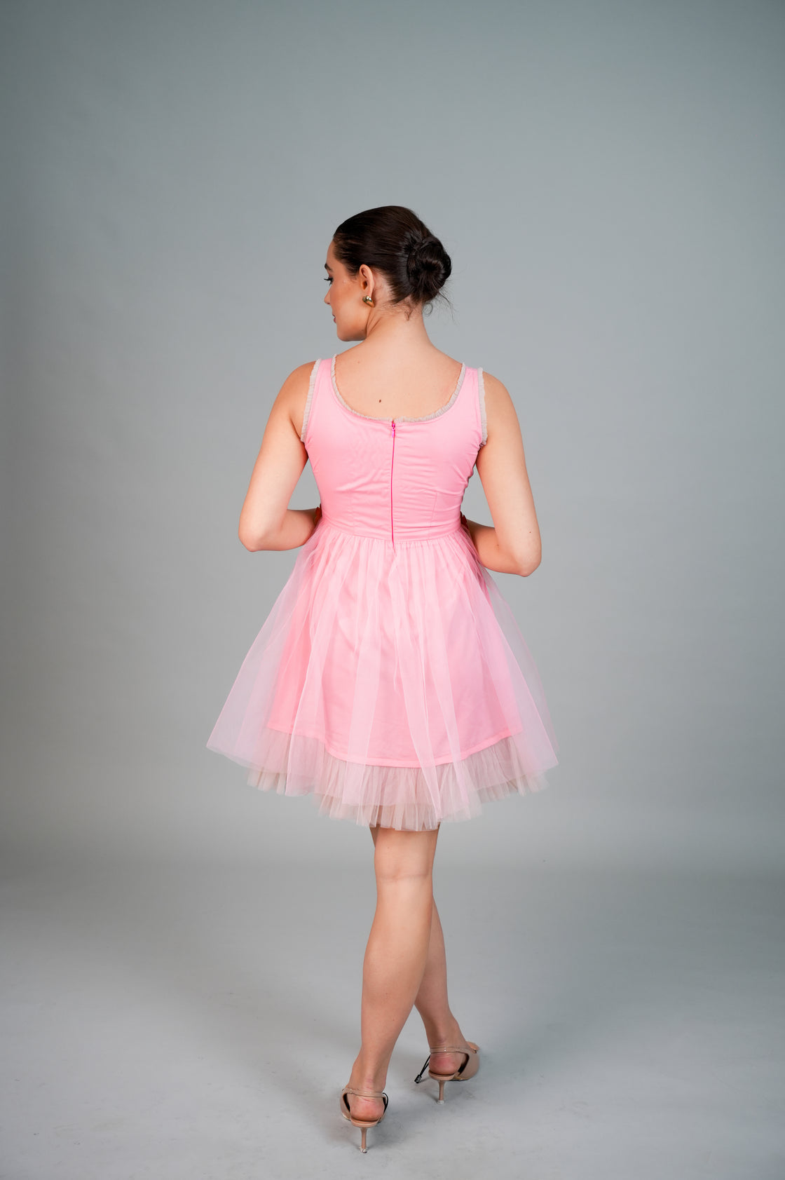 BABY PINK & BEIGE HAND EMBELLISHED DRESS