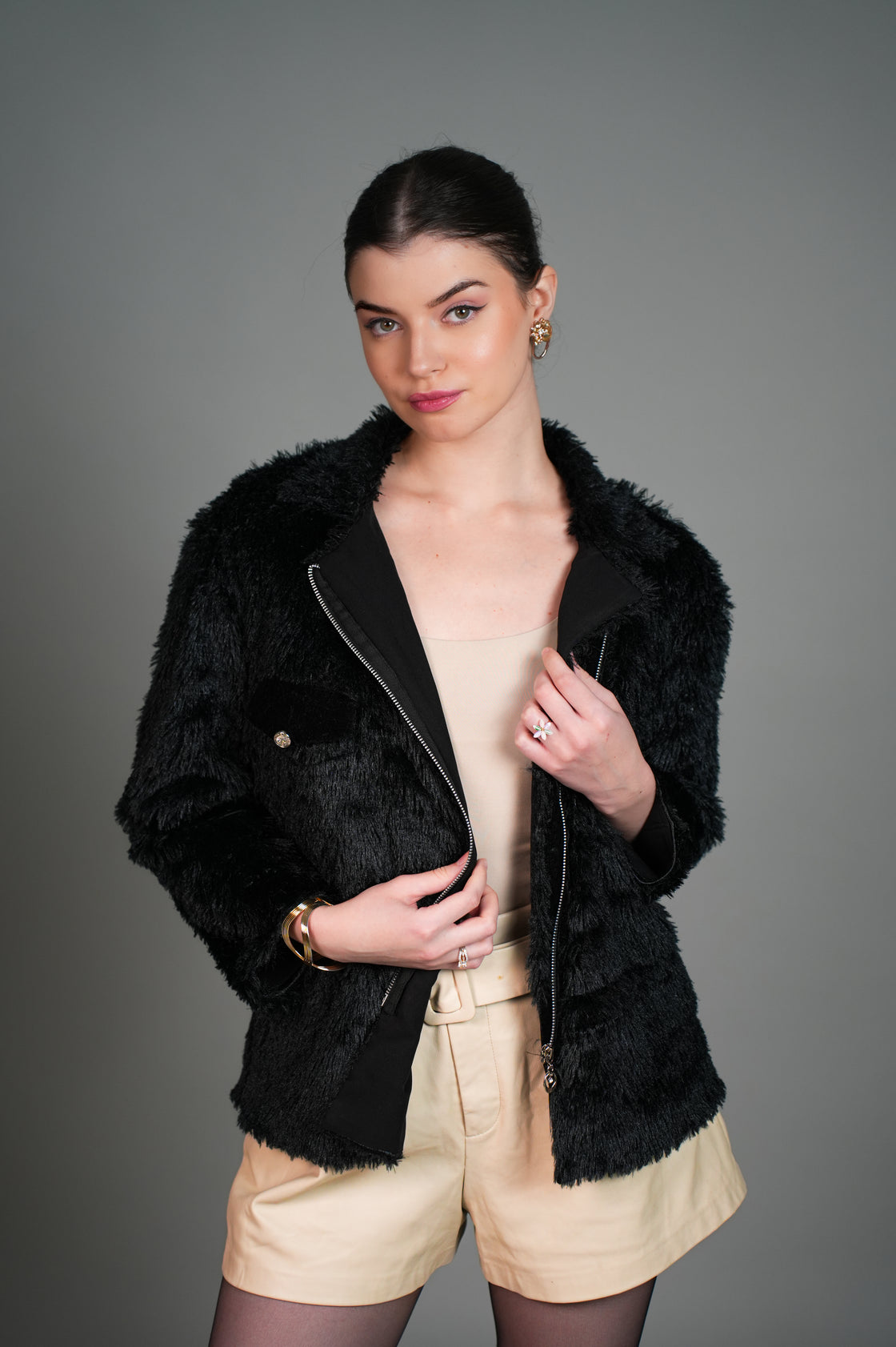 BLACK FAUX FUR JACKET