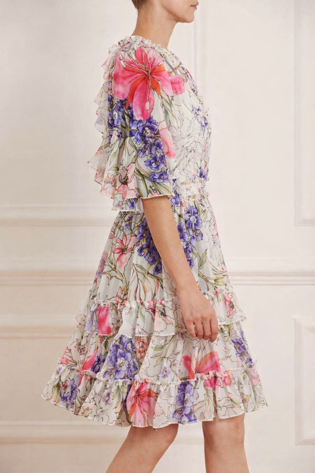 CHIFFON FLORAL KNEE LENGTH DRESS
