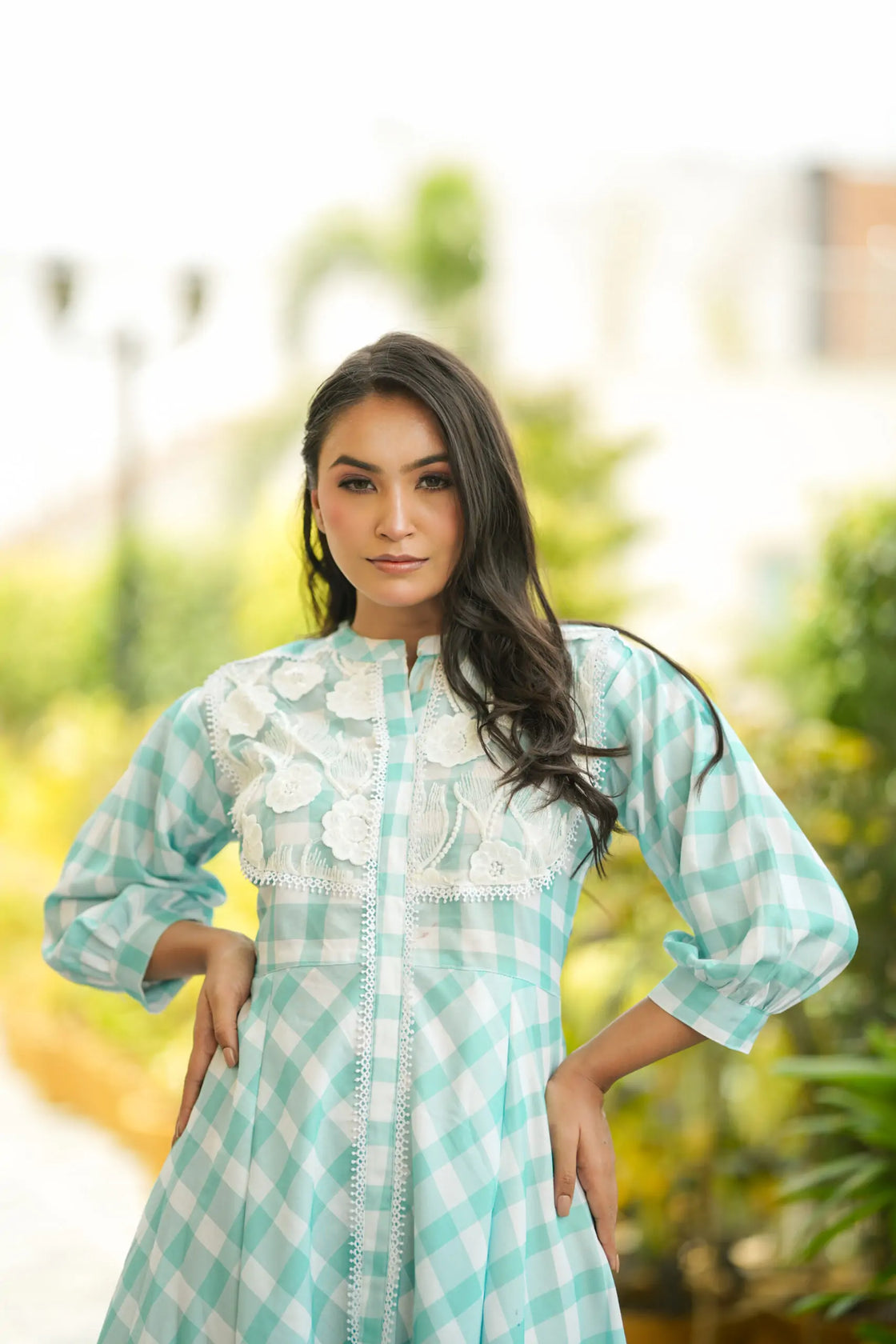 AURA MINT GINGHAM DRESS