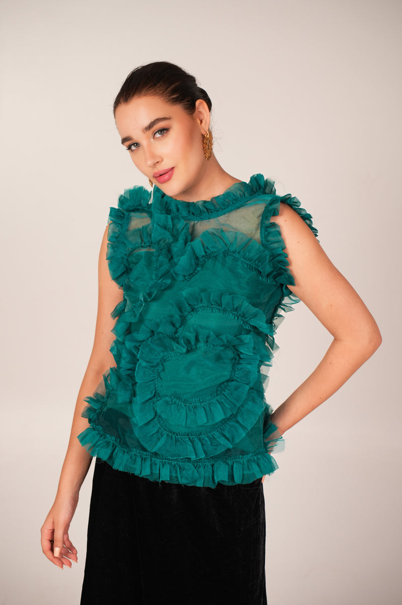 Emerald Green Ruffle Top For Women – House of Daang