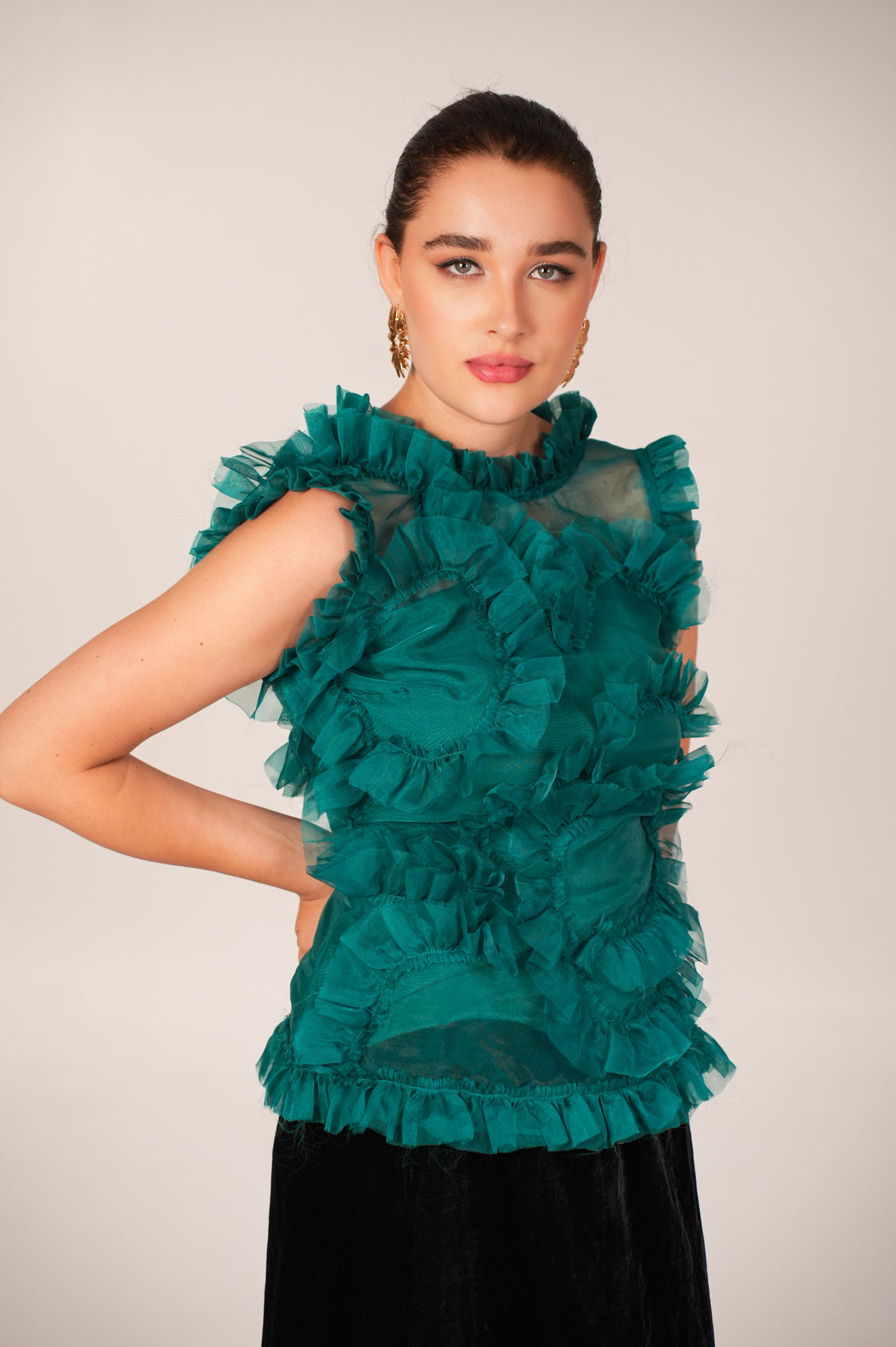 EMERALD RUFFLE TOP