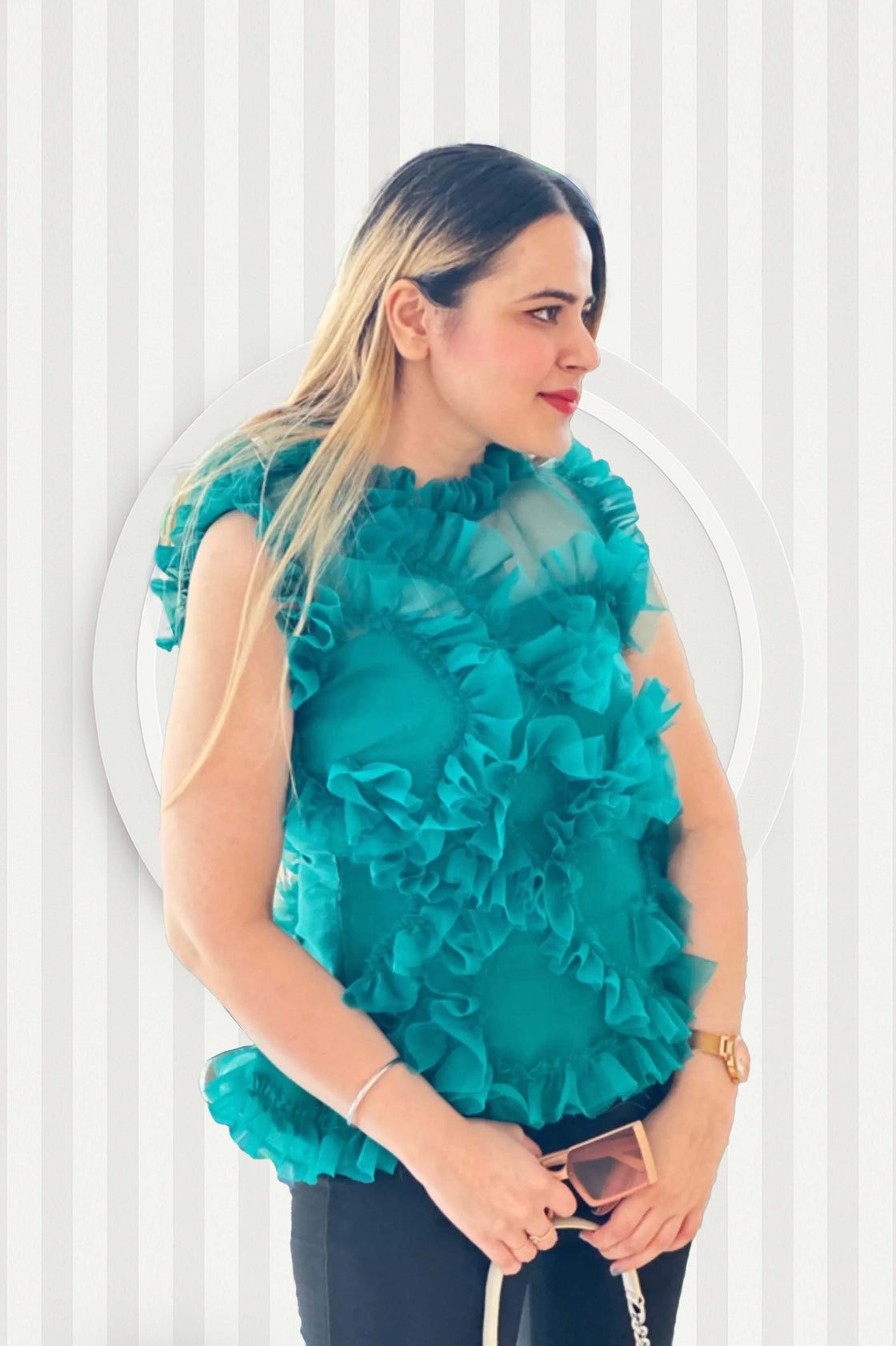 EMERALD RUFFLE ORGANZA TOP