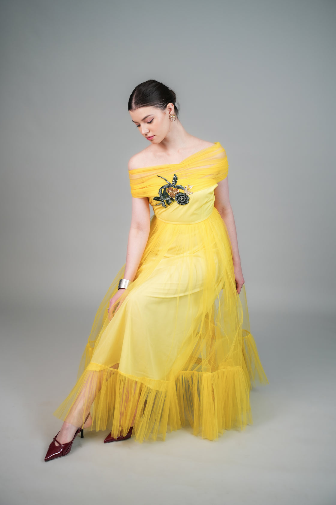FLUTTER YELLOW HAND EMBROIDERED DRESS