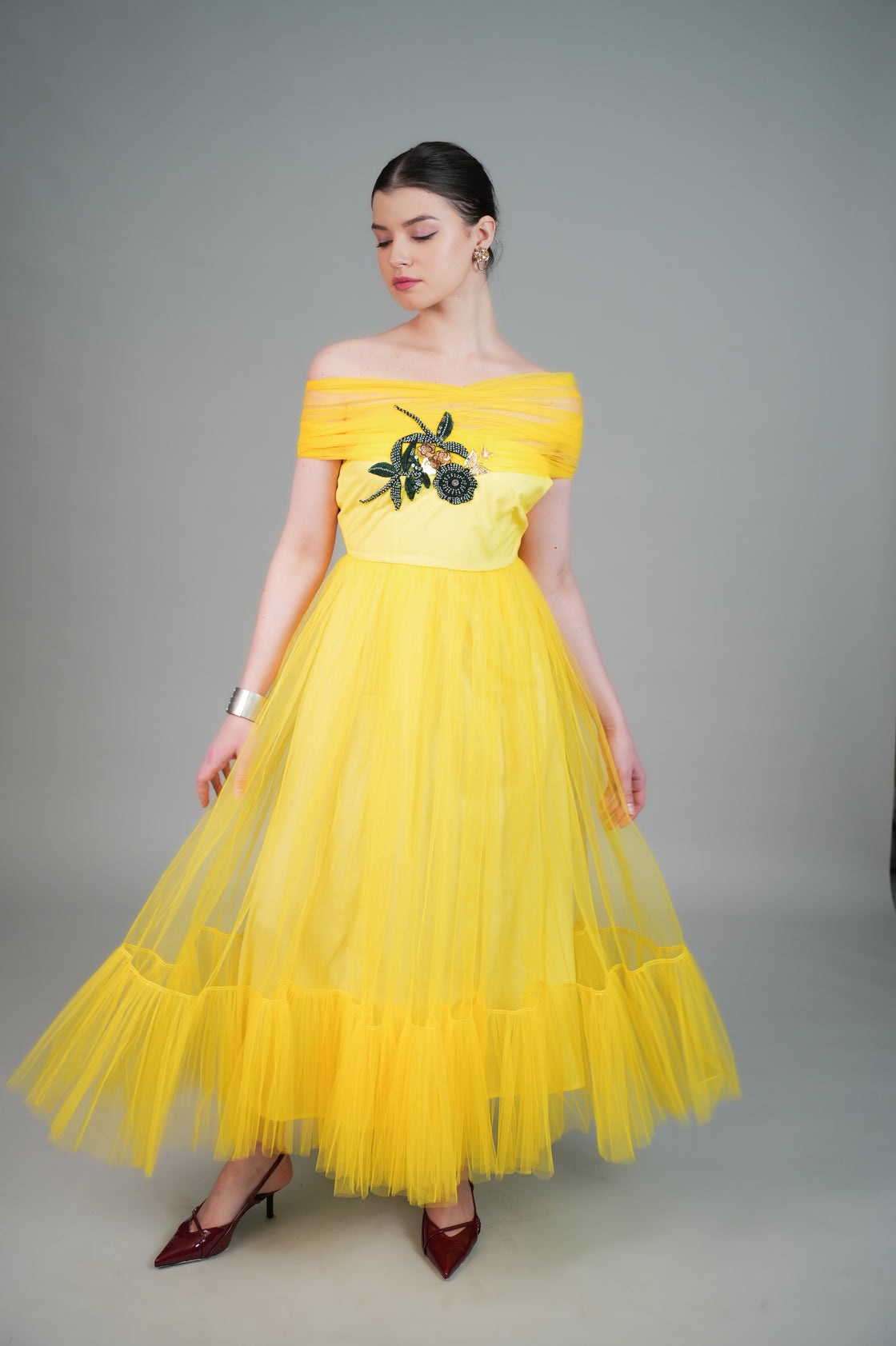 FLUTTER YELLOW HAND EMBROIDERED DRESS