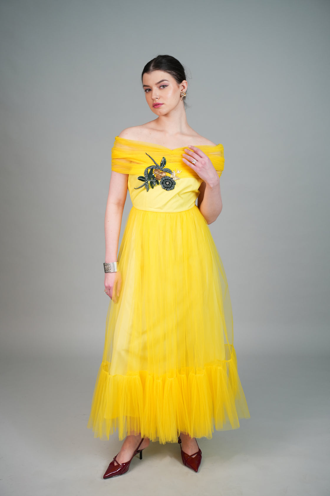 FLUTTER YELLOW HAND EMBROIDERED DRESS