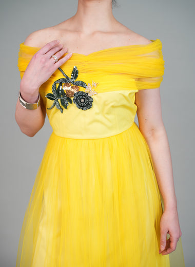 FLUTTER YELLOW HAND EMBROIDERED DRESS