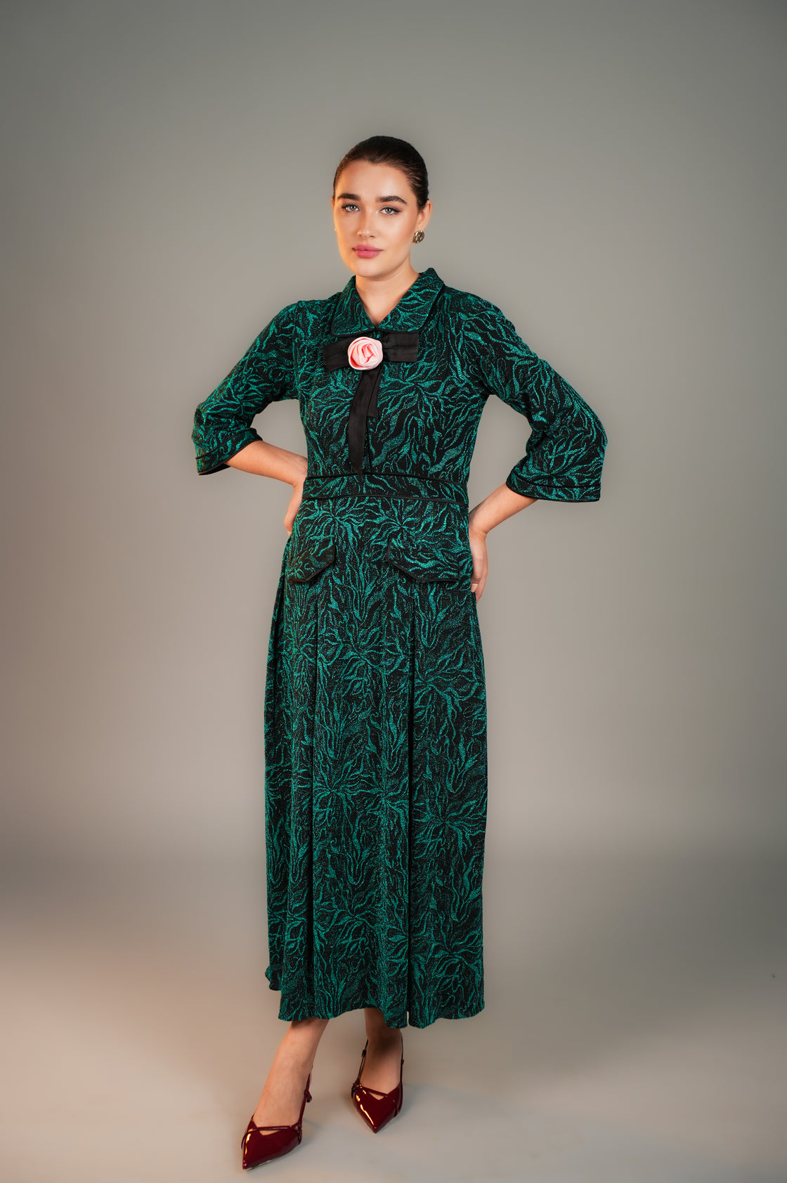 GIGI FOREST GREEN TEXTURED MAXI DRESS