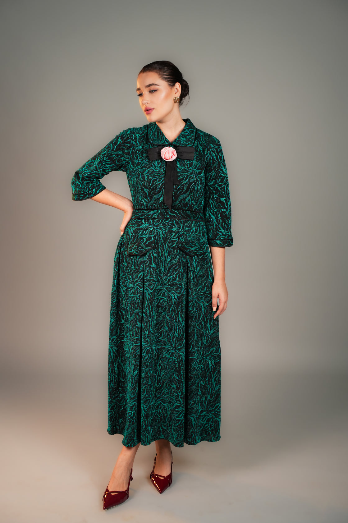 GIGI FOREST GREEN TEXTURED MAXI DRESS