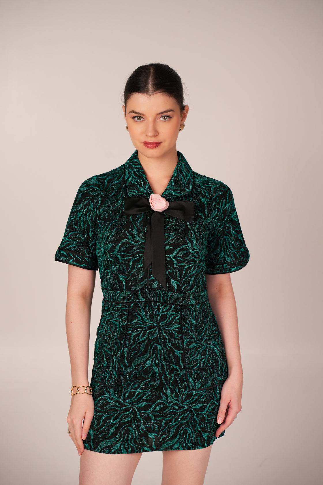 GIGI FOREST GREEN TEXTURED MINI DRESS