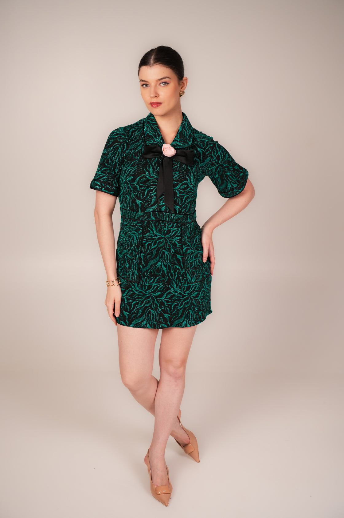 GIGI FOREST GREEN TEXTURED MINI DRESS