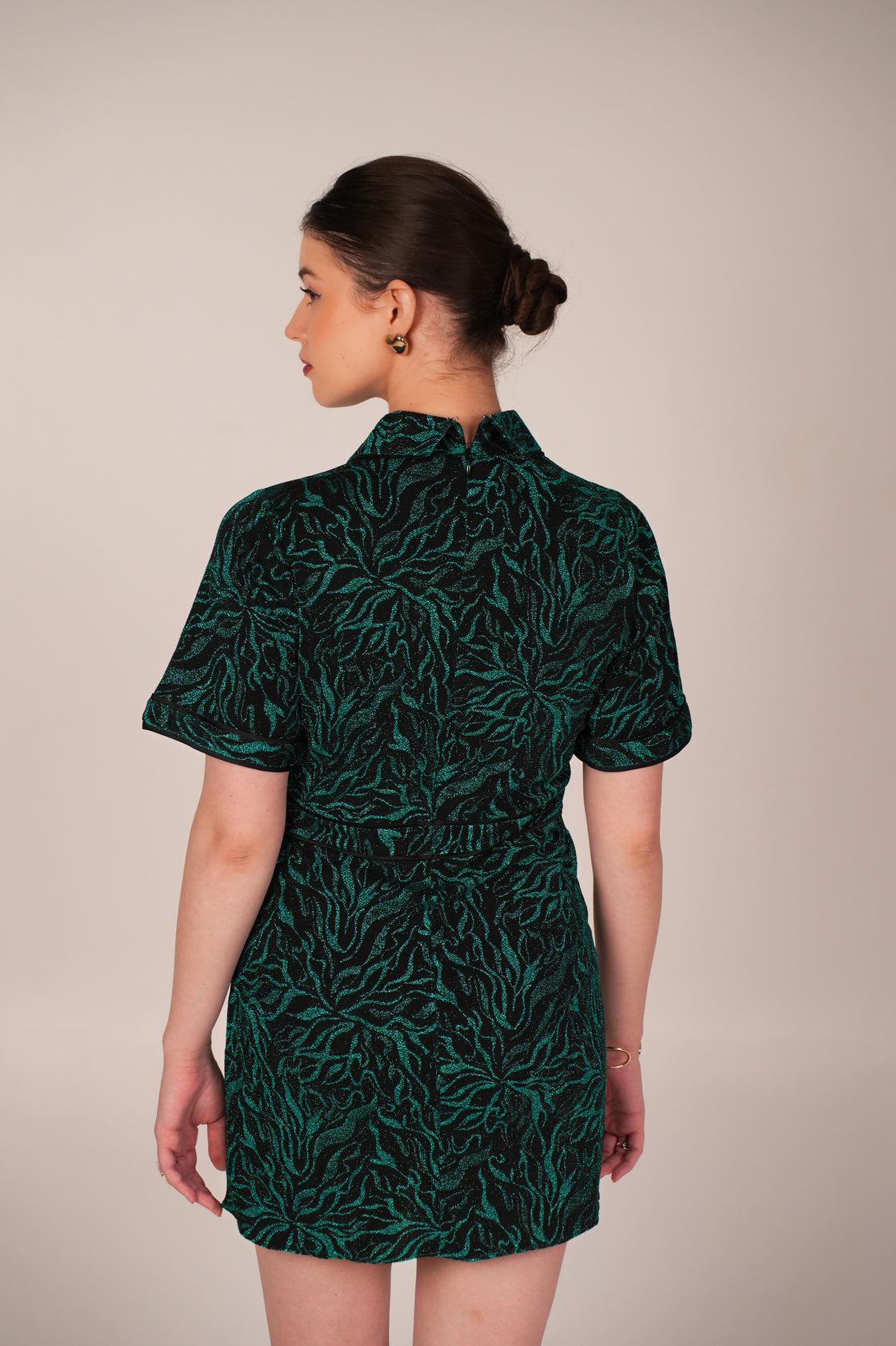 GIGI FOREST GREEN TEXTURED MINI DRESS