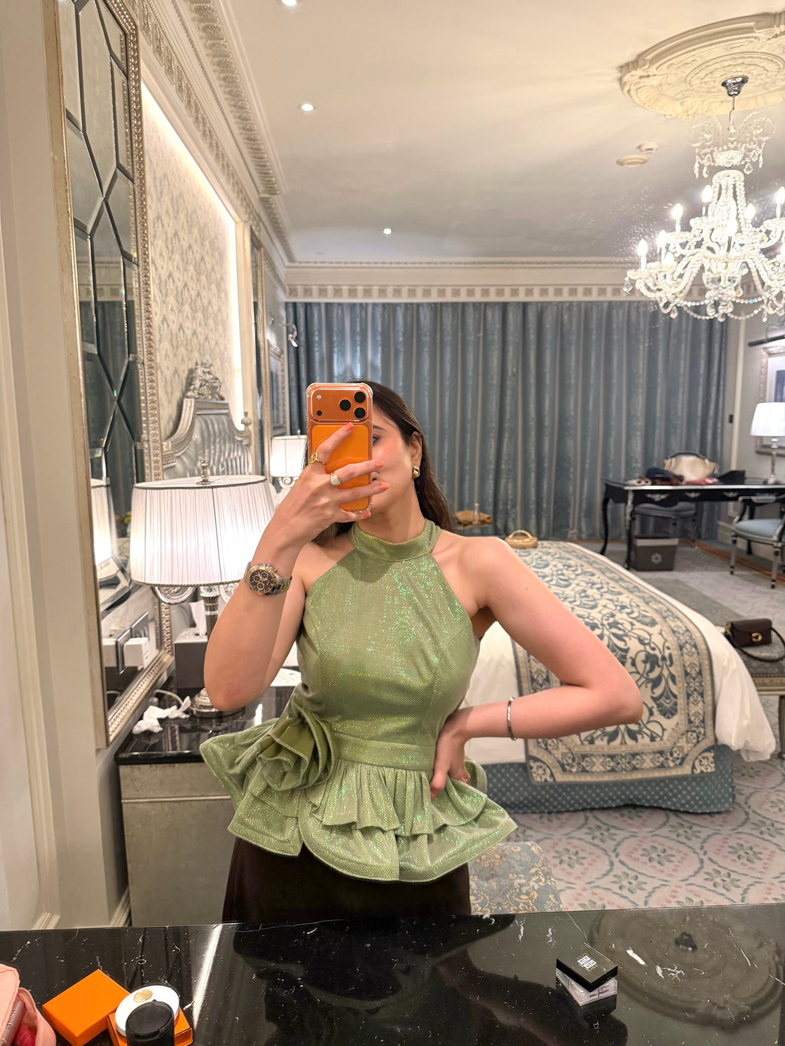 GREEN ROSA PARTY WEAR TOP