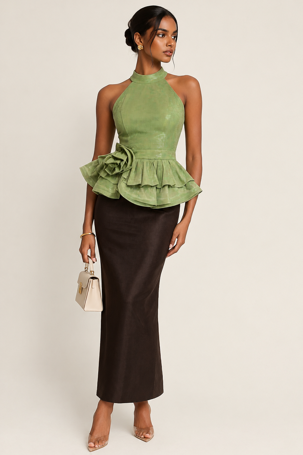 GREEN ROSA PARTY WEAR TOP