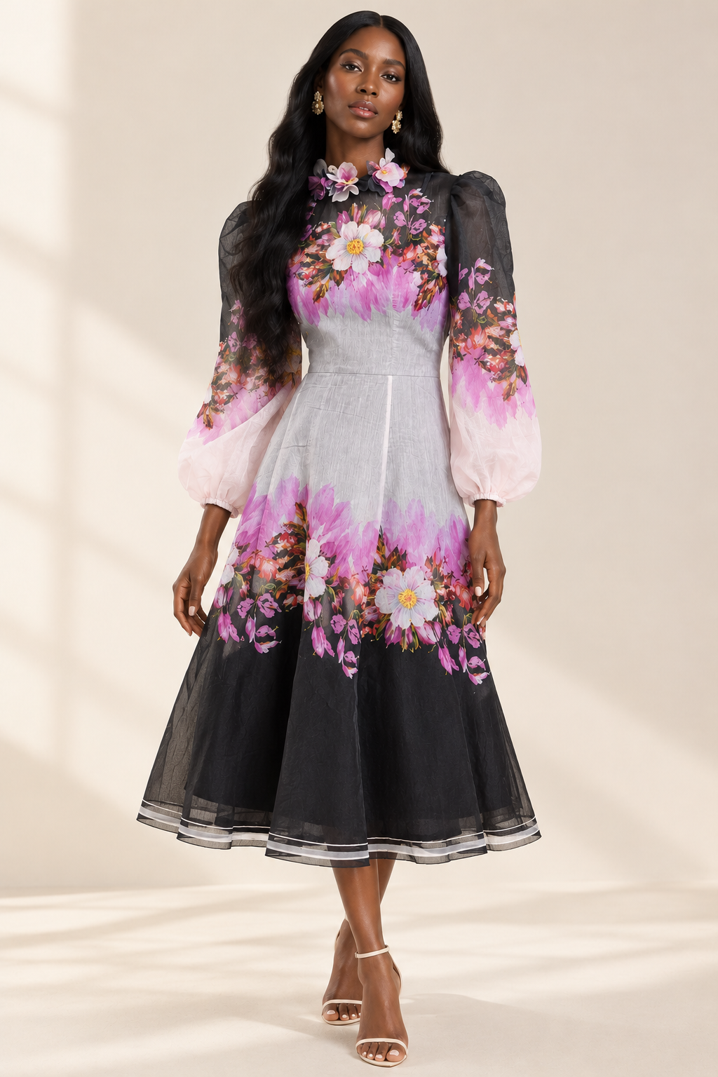 MIDNIGHT BLOOM MIDI DRESS