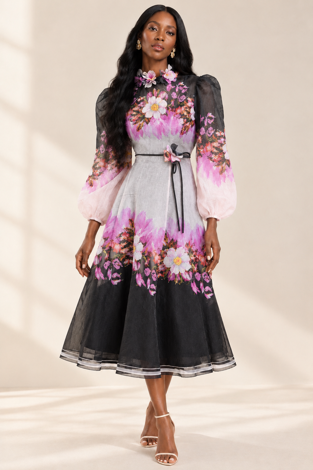 MIDNIGHT BLOOM MIDI DRESS