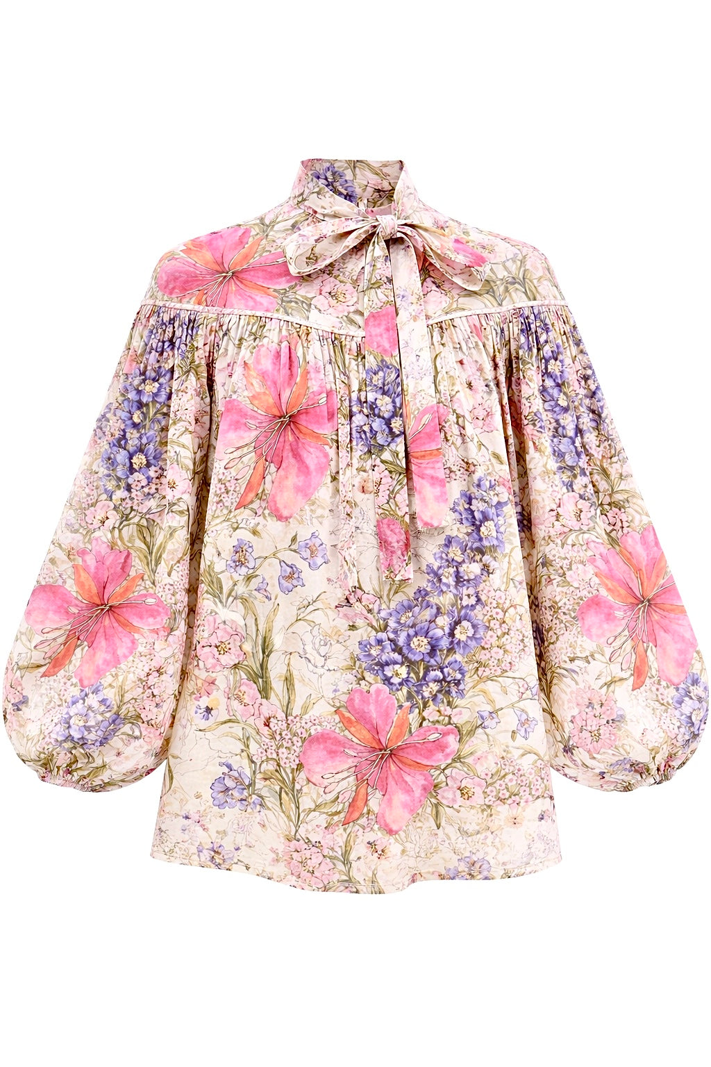 CHIFFON FLORAL TIE NECK BLOUSE