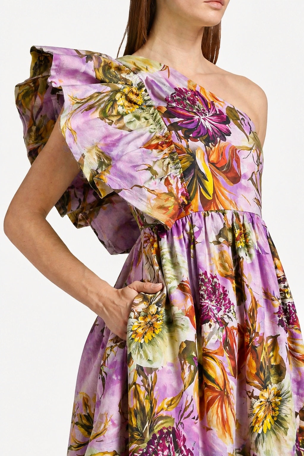 FLORAL ONE SHOULDER MAXI LENGTH DRESS