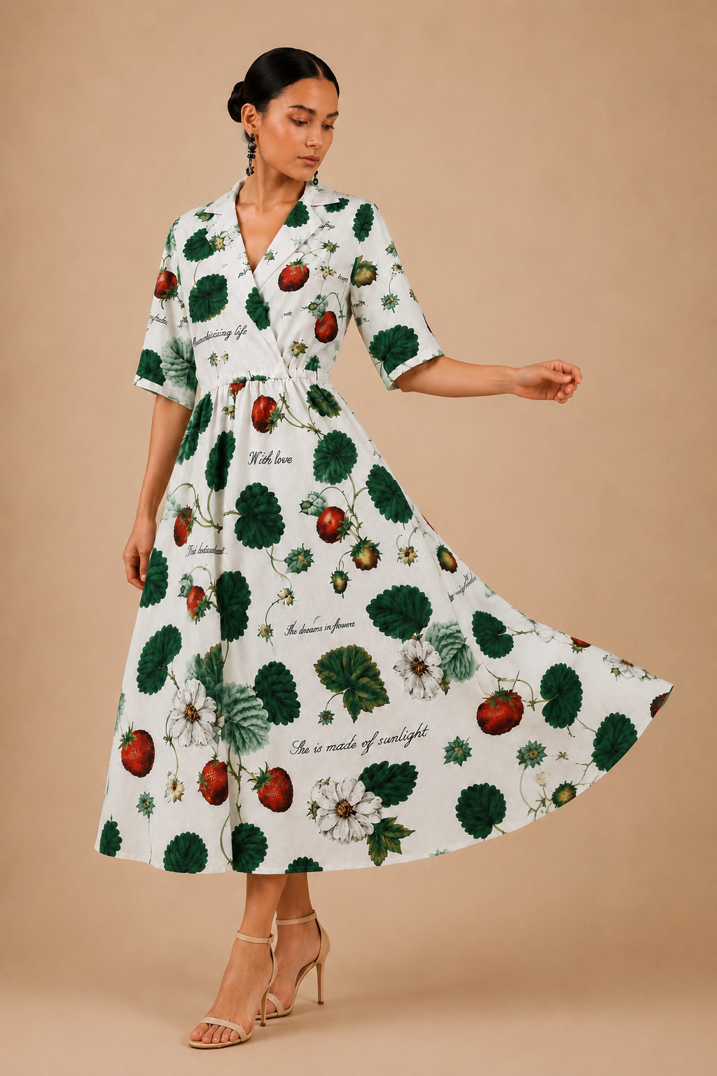 BERRY PRINT PANEL MIDI DRESS