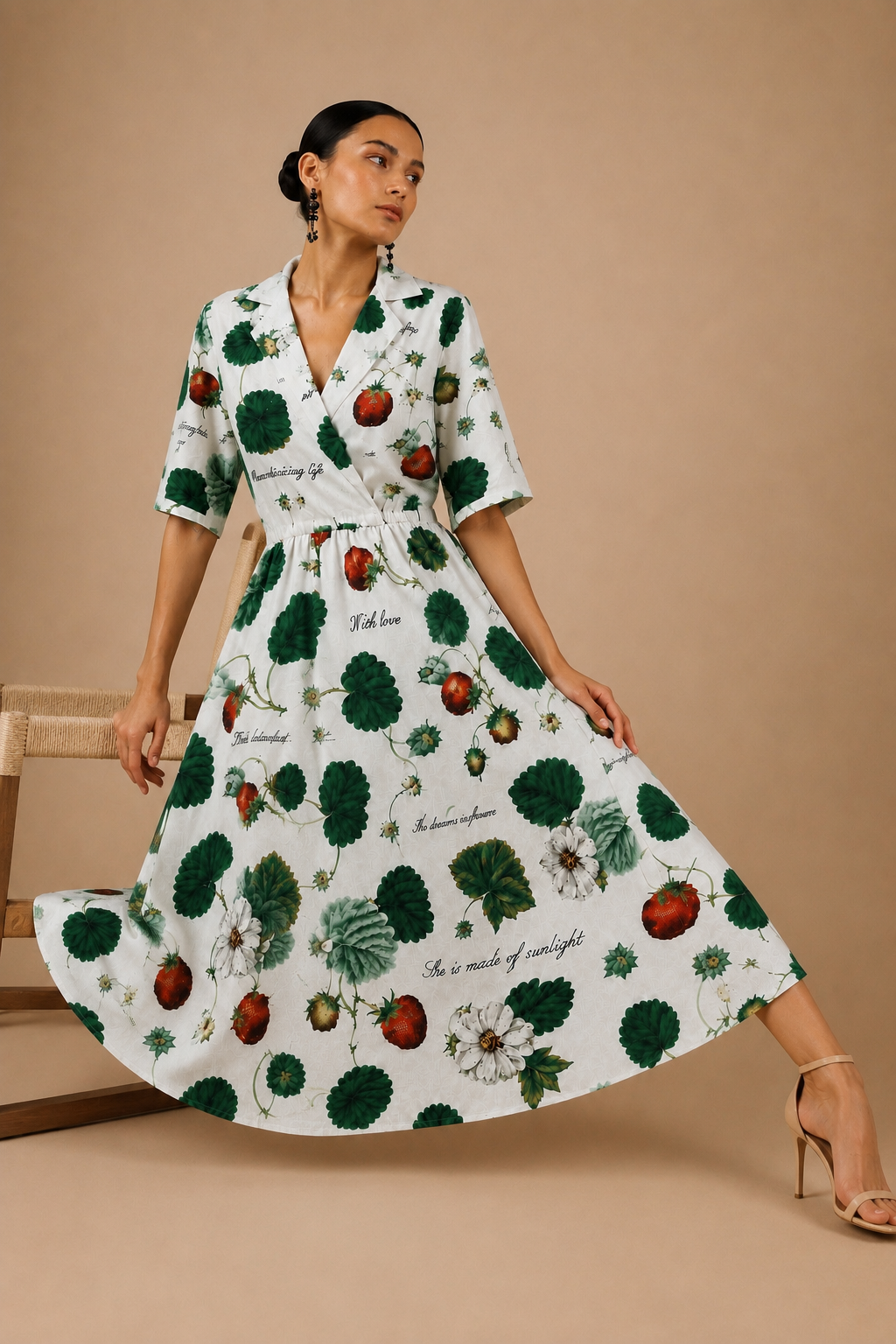 BERRY PRINT PANEL MIDI DRESS