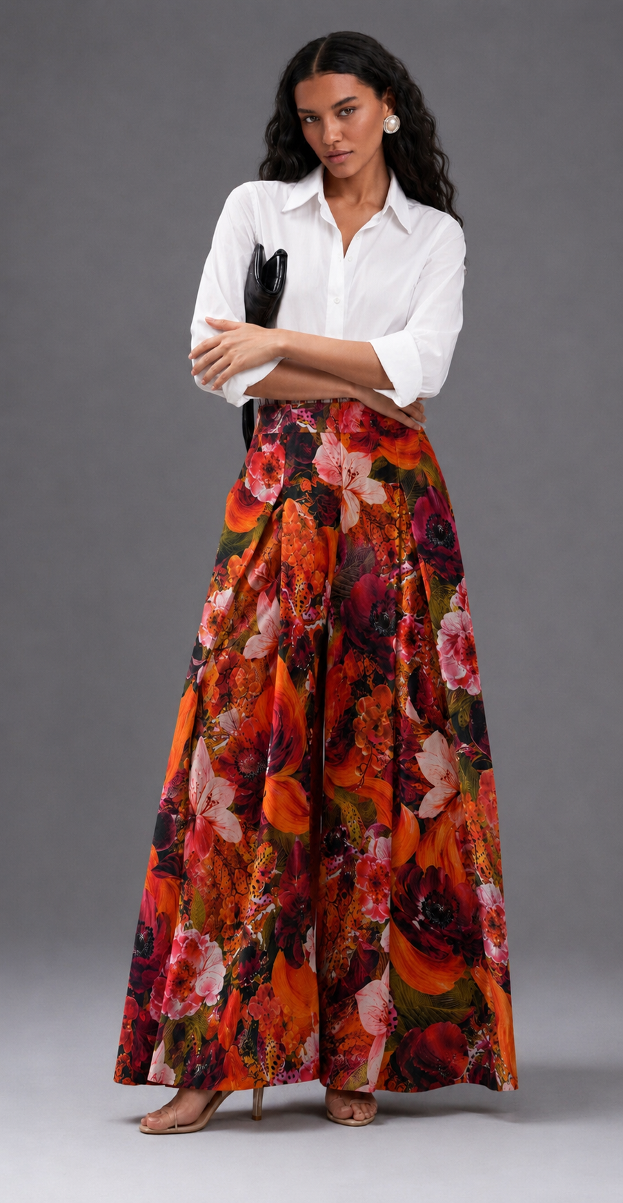 DARK FLORAL FLARED TROUSERS