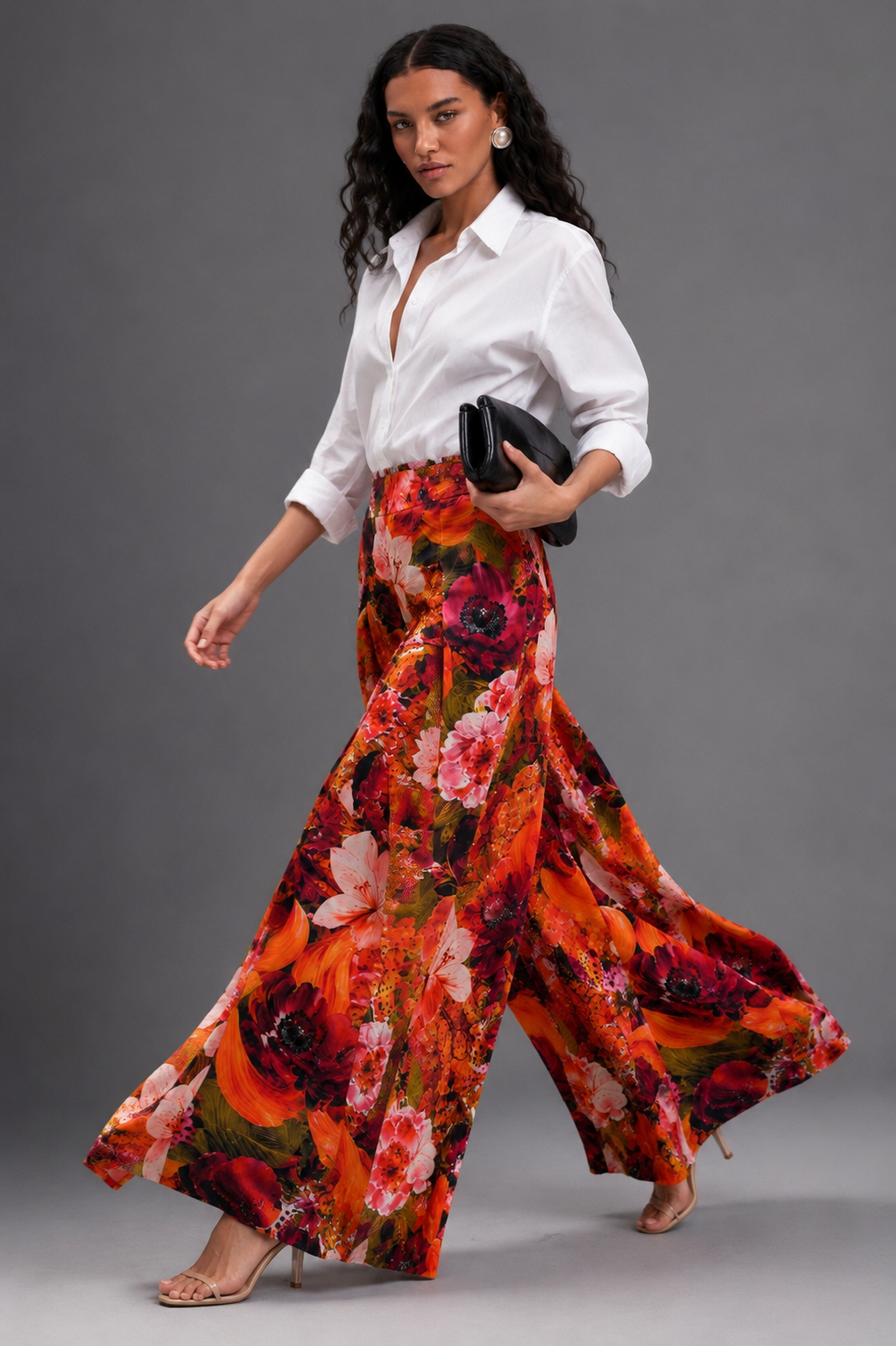 DARK FLORAL FLARED TROUSERS