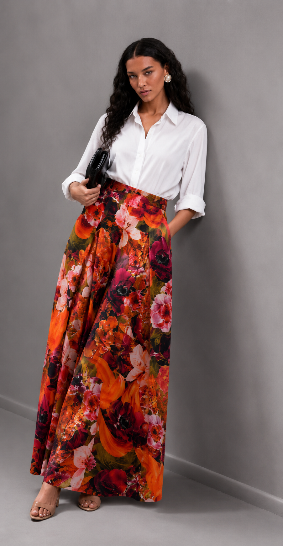DARK FLORAL FLARED TROUSERS
