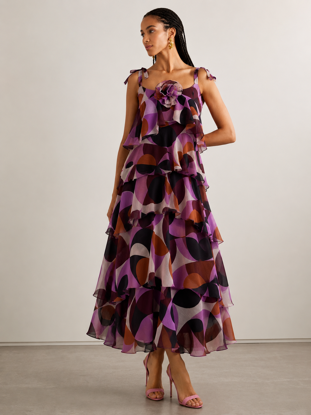 CHIFFON GEOMETRIC LAYER MAXI DRESS