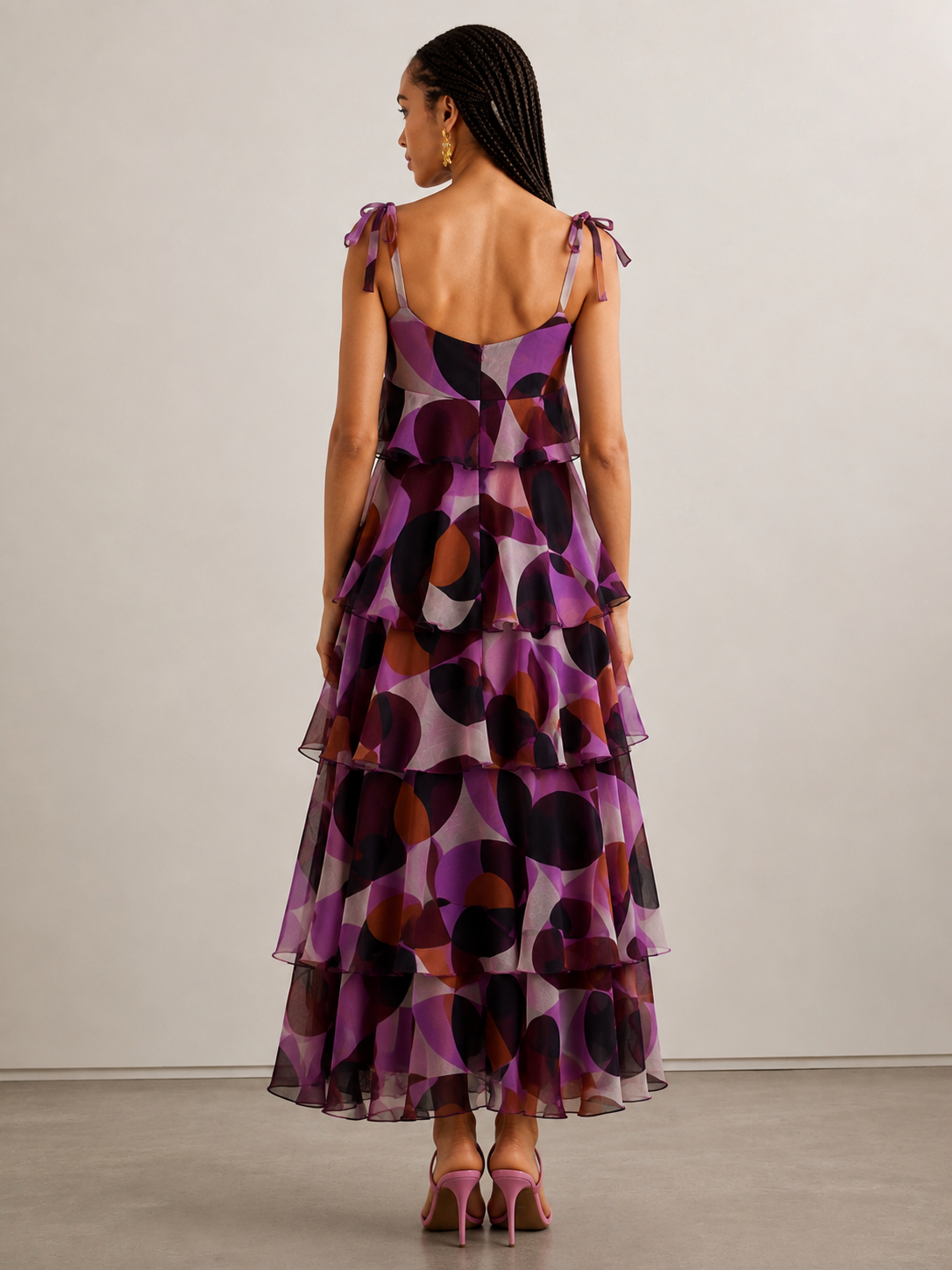 CHIFFON GEOMETRIC LAYER MAXI DRESS