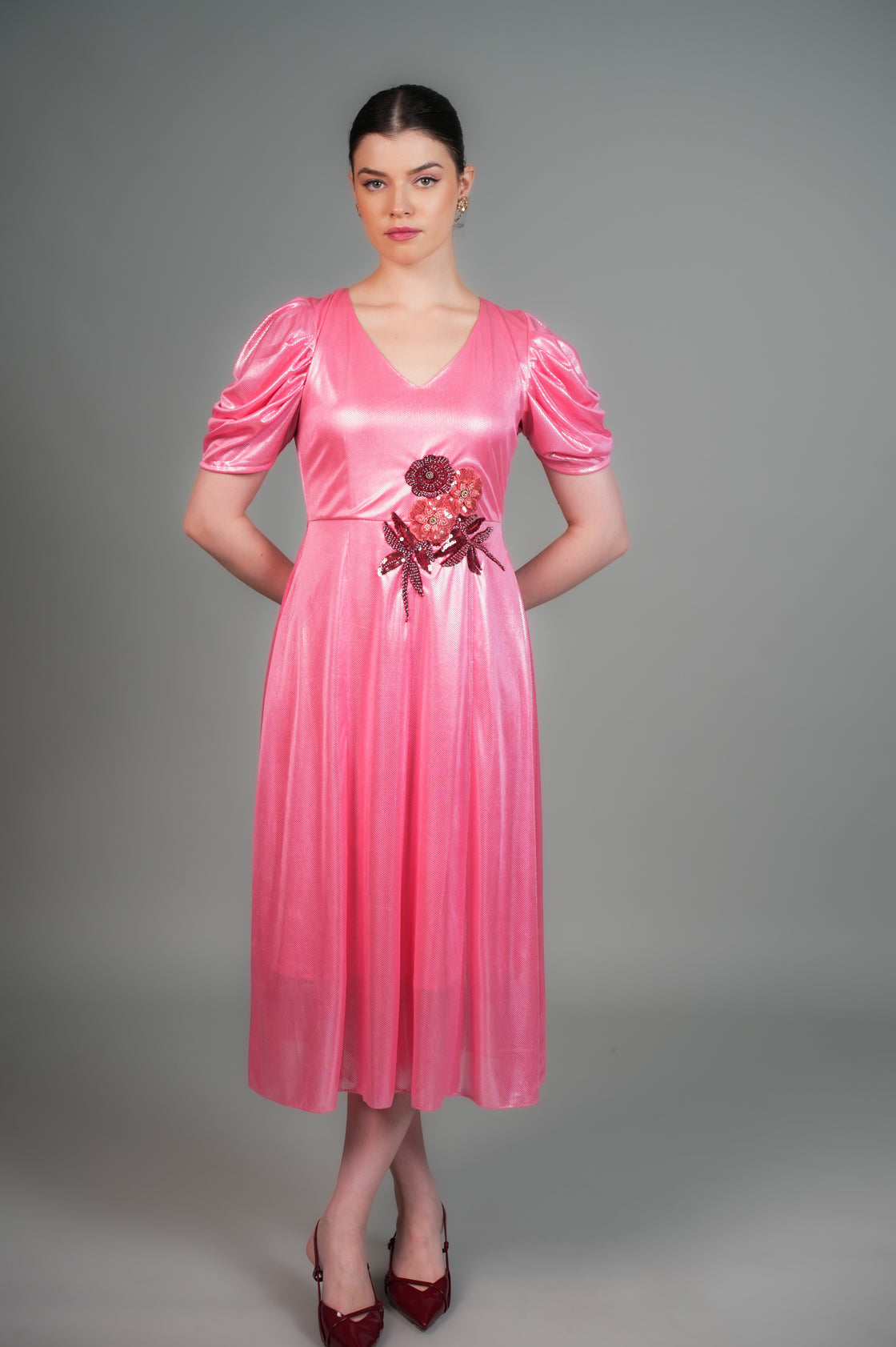 LAKESIDE PINK HAND EMBROIDERED MIDI